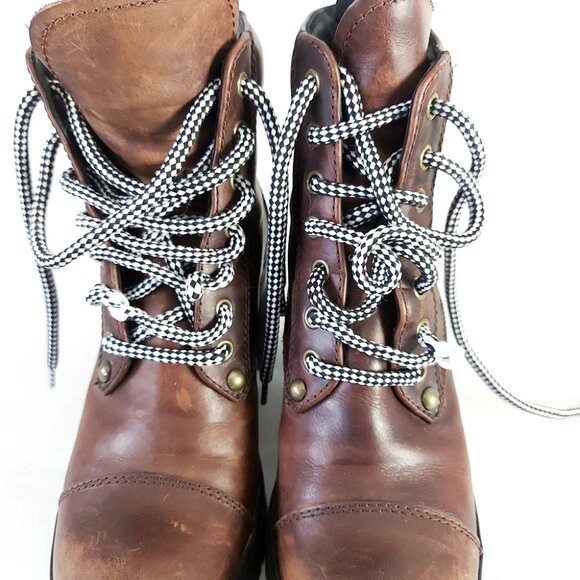 Miu Miu Lace-up Boots EU 37.5 Distressed Leather Block Chunky Heels Alpine Comba - Picture 4 of 15